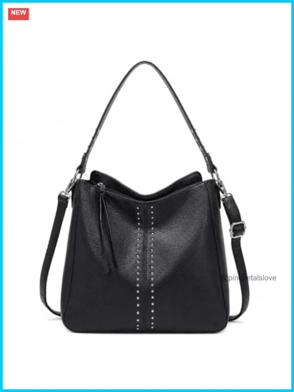 Faux Leather Hobo Bag Crossbody Purse Shoulder Handbag with Metal Stud Accents